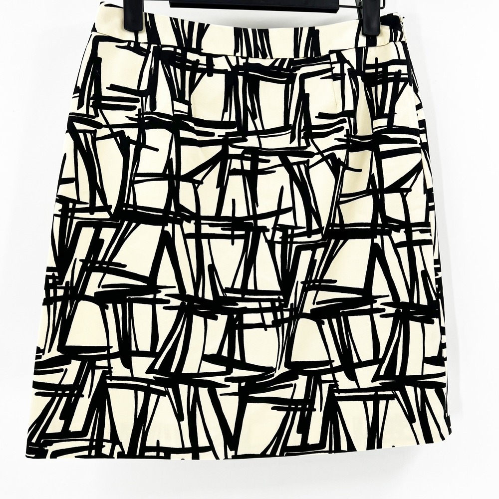 Michael Kors Skirt Women 2 Parchment Black Excellent Abstract Geometric Italy